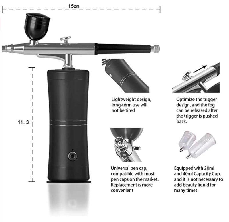 Cordless Airbrush System Compressor with additional Capacity Cups – Black