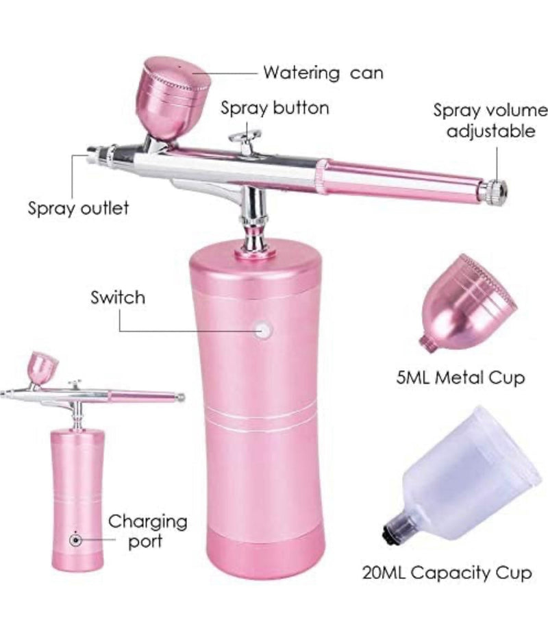 Cordless Airbrush System Compressor with additional Capacity Cups – pink