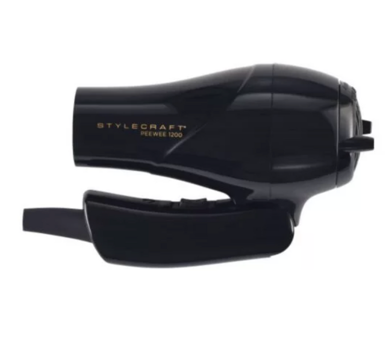 StyleCraft S|C Peewee 1200 Folding Handle Compact Travel Hair Dryer – Black