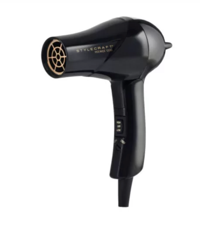 StyleCraft S|C Peewee 1200 Folding Handle Compact Travel Hair Dryer – Black