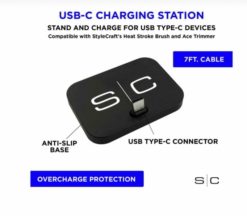 StyleCraft S|C USC-C Type Portable Charging Dock Stand For Hair Clippers, Trimmers, Shavers, & Most Type-C Phone Ports