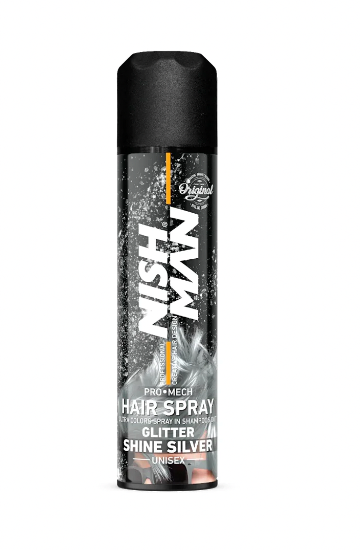 Nishman Glitter Hair Spray shine Silver 5 oz