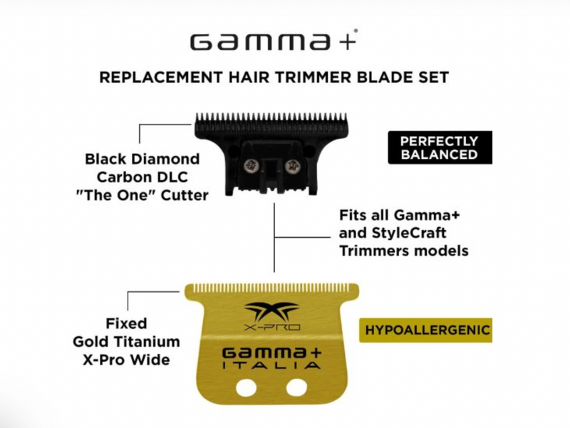 GAMMA X-PRO WIDE GOLD TITANIUM FIXED & DLC THE ONE CUTTING TRIMMER BLADE SET