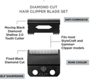 StyleCraft S|C REPLACEMENT DIAMOND CUT FIXED FADE HAIR CLIPPER BLADE WITH SHALLOW TOOTH 2.0 MOVING CUTTER SET