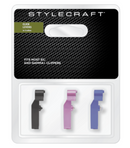 Style Craft S|C replacement clipper click lever 3 pack – metallic pink, metallic blue, matte black