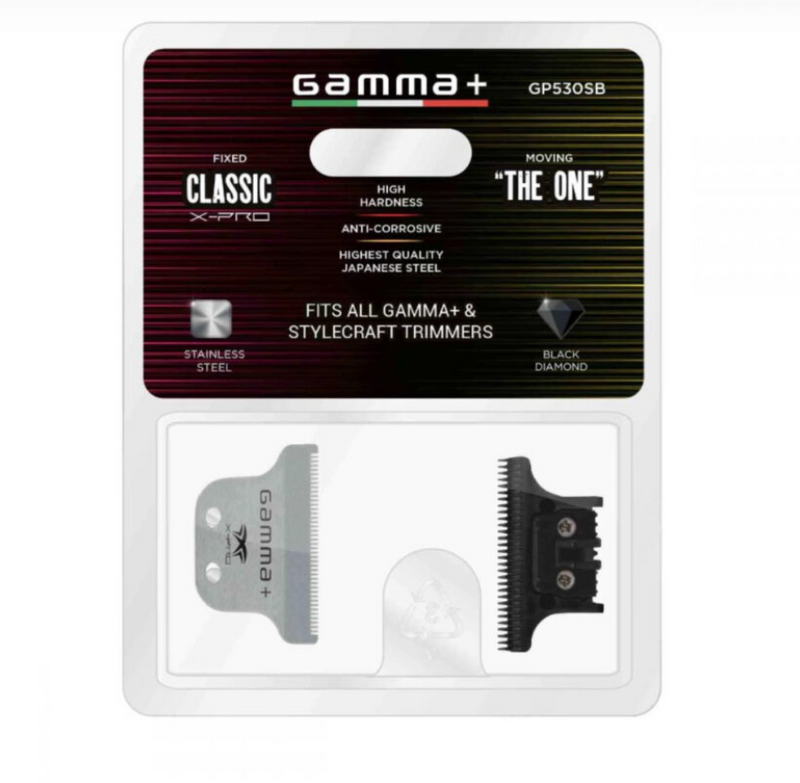 Gamma+ Fixed Classic Stainless Steel X-Pro Wide Hair Trimmer Blade with Black Diamond Carbon DLC – “The One Cutter Set” SC530SB
