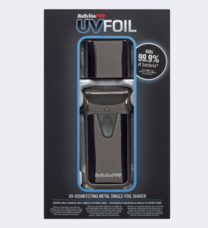 BaBylissPRO UVFOIL Disinfecting UV Metal Single Foil Cordless Shaver – kills 99.9% of bacteria – FXLFS1