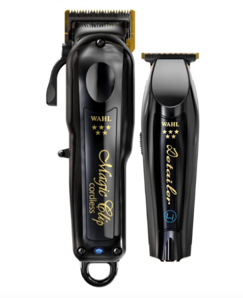 Wahl 5-Star Black/Gold Cordless Barber Combo – Cordless Magic Clip & Cordless Detailer –