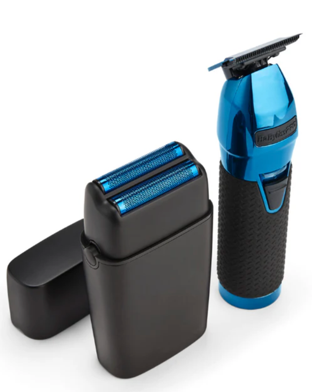 BabylissPRO limitedfx black & blue trimmer and double foil shaver set – FXDUOFS2TBL