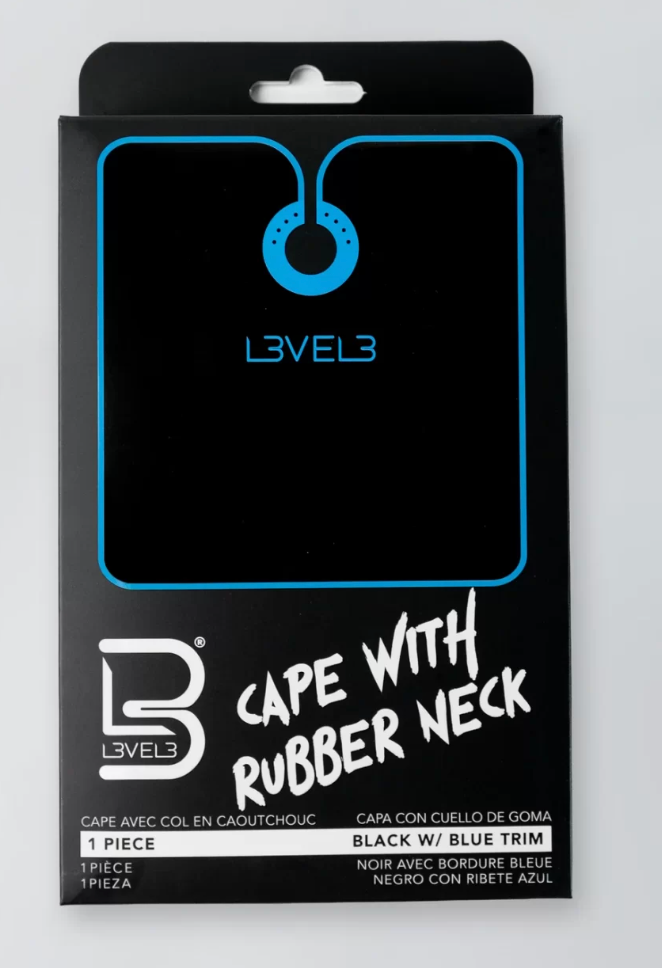 L3VEL3™ professional rubber neck cutting cape – black / blue trim