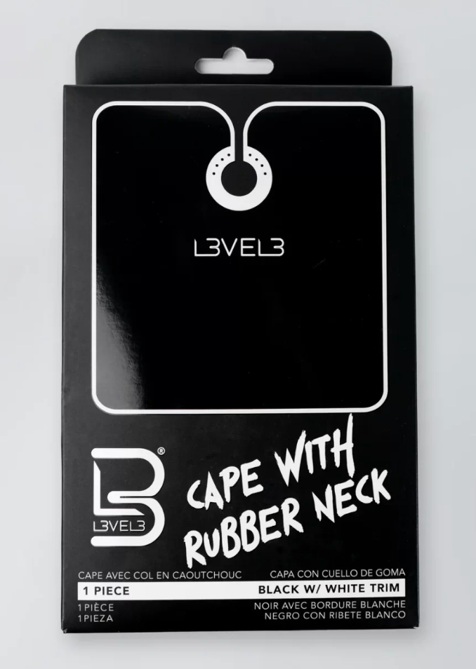 L3VEL3™ professional rubber neck cutting cape – Black / White trim