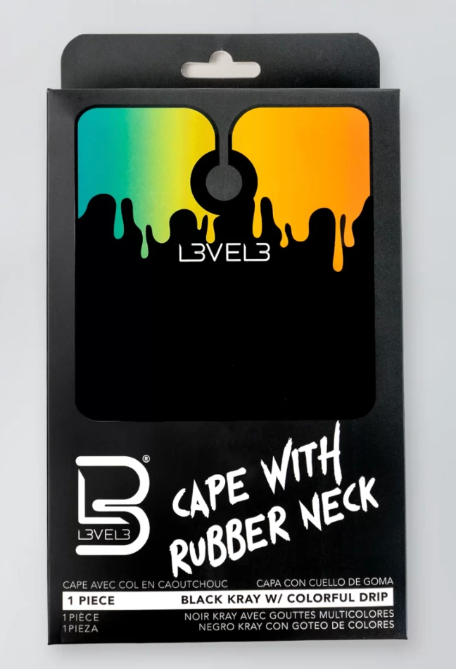 L3VEL3™ professional rubber neck cutting cape – Black / Colorful Drip