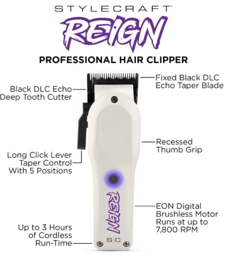 StyleCraft Reign Digital Brushless Motor Cordless Clipper – SC620W