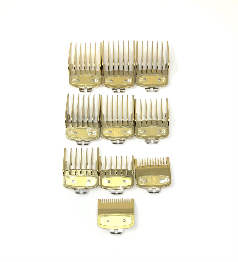 Gold Clipper guard set with metal clip -  fits wahl and babyliss (1-8, 0.5, 1.5)