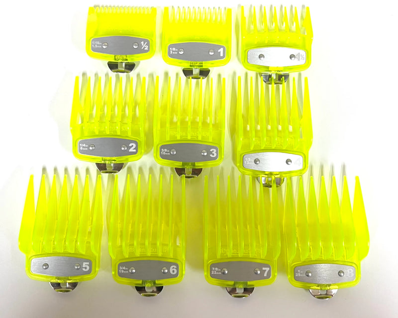 yellow Clear Clipper premium guards set with metal clip – fits wahl and babyliss (1-8, 0.5, 1.5)