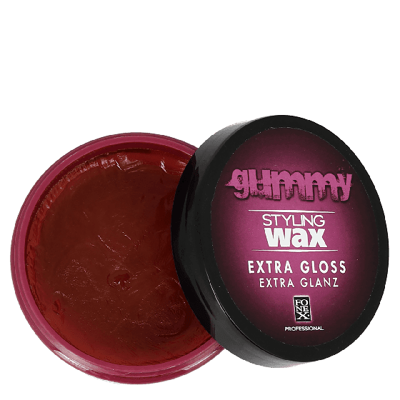 Gummy extra gloss styling hair wax.