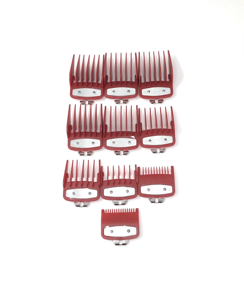 SHARE Red Clipper guard set with metal clip – fits wahl and babyliss [1-8, 0.5, 1.5]